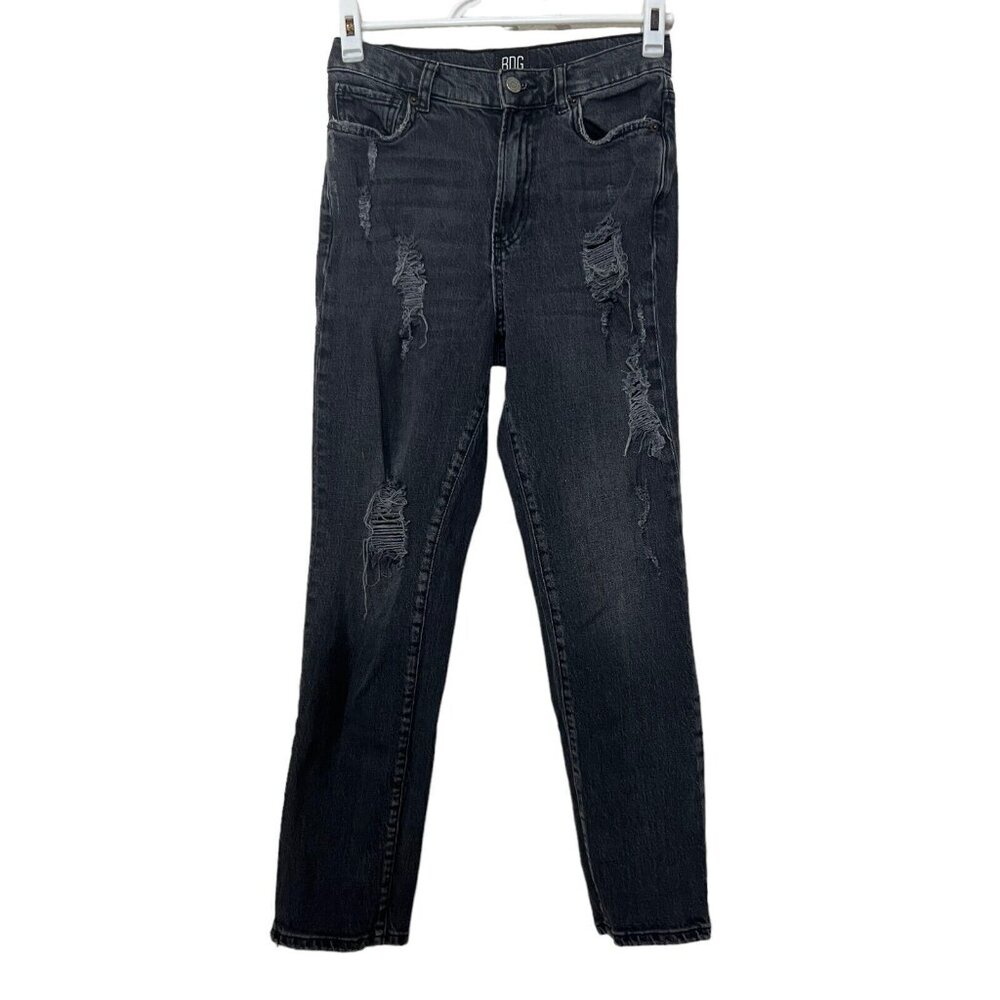BDG Jeans Faded Black High Rise‎ Stretch Slim Straight Distressed Womens 26